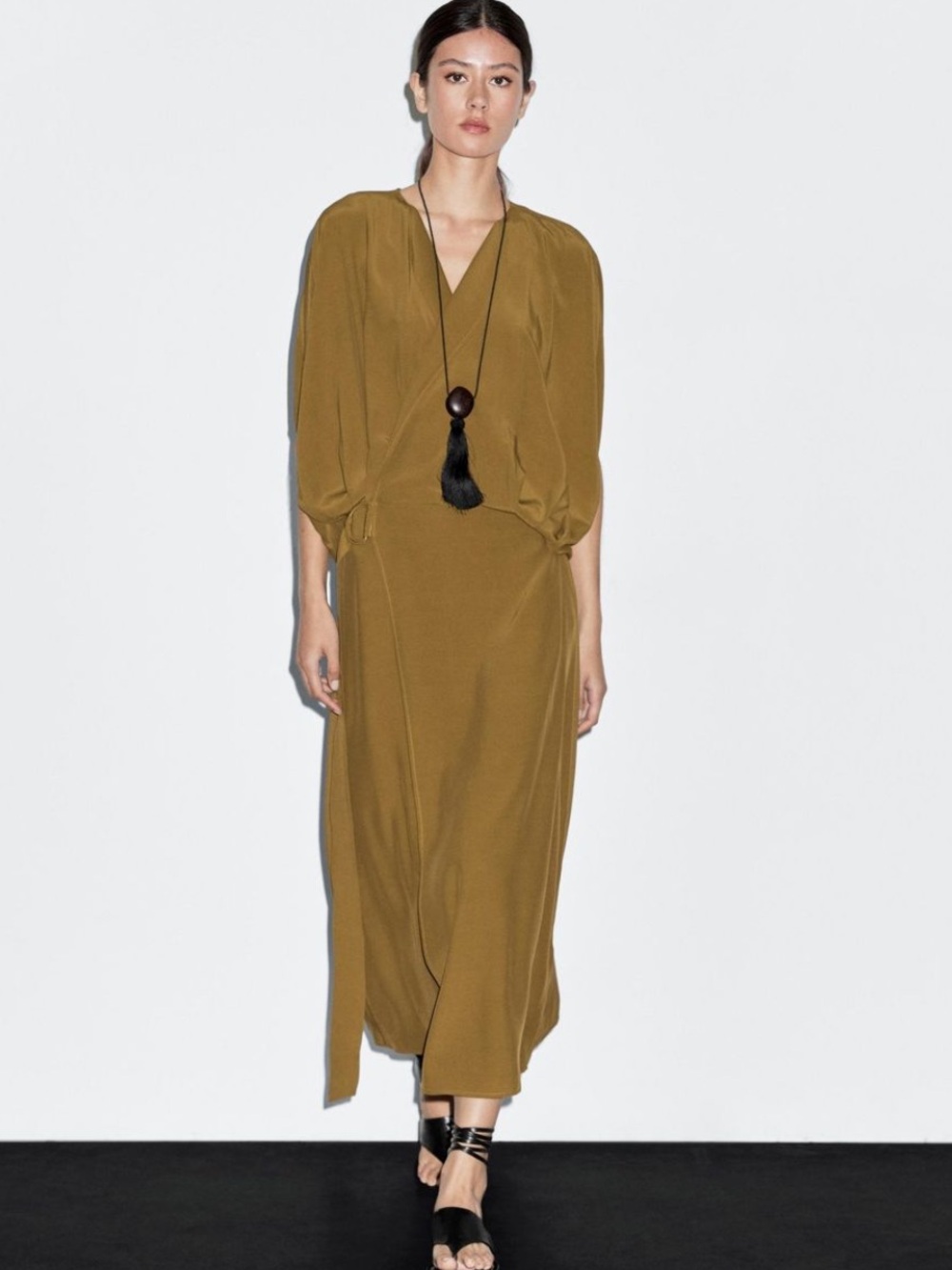 Massimo Dutti Olive-Brown Midi Dress